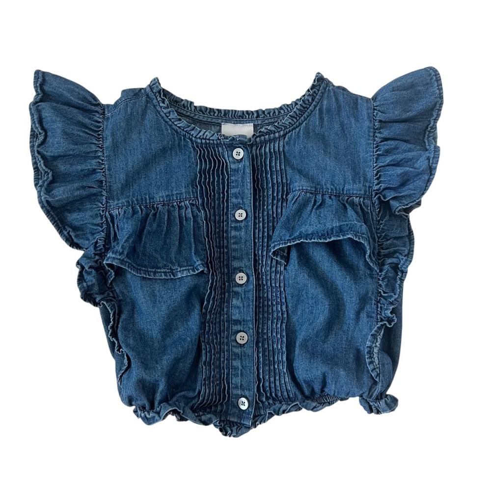 Gap x LoveShackFancy Girl's Denim Ruffle Button-Front Top‎ Size L